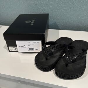 Versace Black Platform Gomma Pool Slide Flip Flops Sz 41/10
